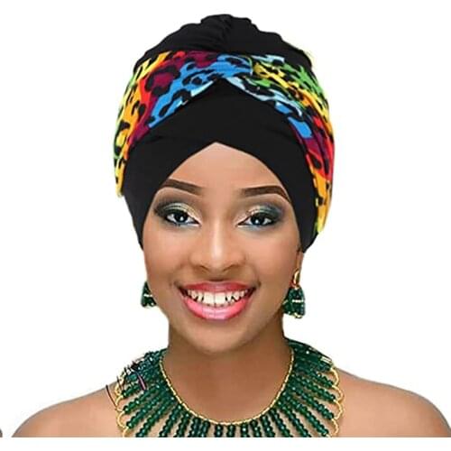 Soft Stretch African Headwear Leopard Print Women Head Scarf Hat Turban Caps Hijab Bonnet Inner Hijabs For Cap Muslim Headdress