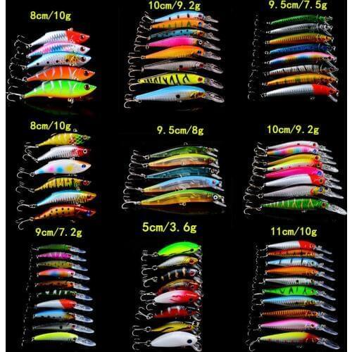 New Set Mixed 68pcs/lot Fishing Lures 9 Varisized Models 68 Colors Bass Crankbait Wobblers Fishing Tackle Minnow/VIB bait Mix