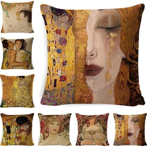 Oil Painting Cushion Cover Gold Pattern Print Pillow Case Vintage Decorative Pillow Cover Sofa Chair Pillow Case pillow