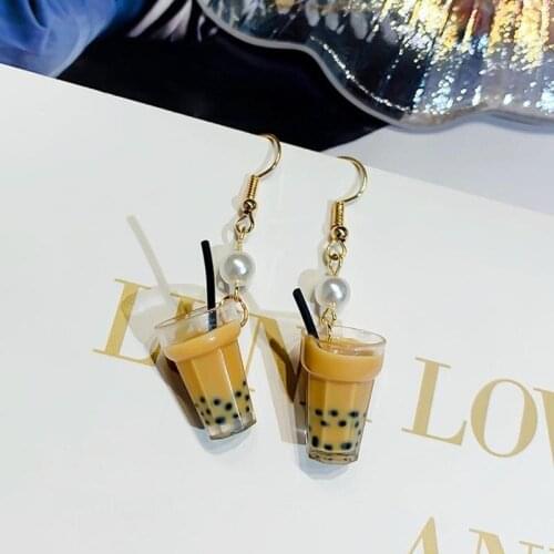 New Korean Black Tea Pearl Milk Tea Earrings Pendant Bubble Tea Funny Dangle Earrings For Women Girl Children Jewelry Gift 2021