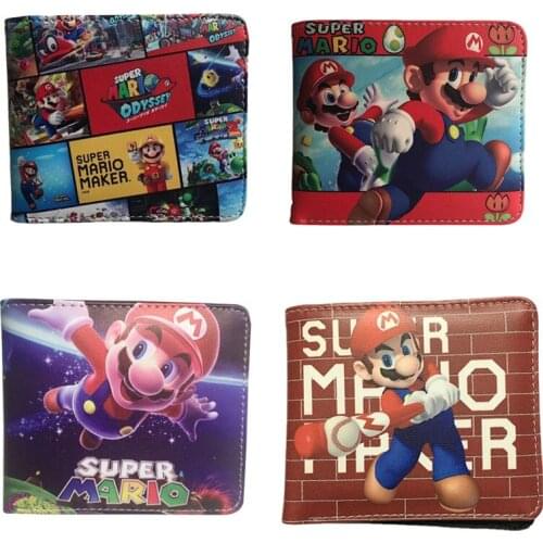 New Super Mario Cartoon PU Wallet Short Bi-Fold Photo Card Holder Layered Boy and Girl Coin Bag Wallet Birthday Halloween Gift