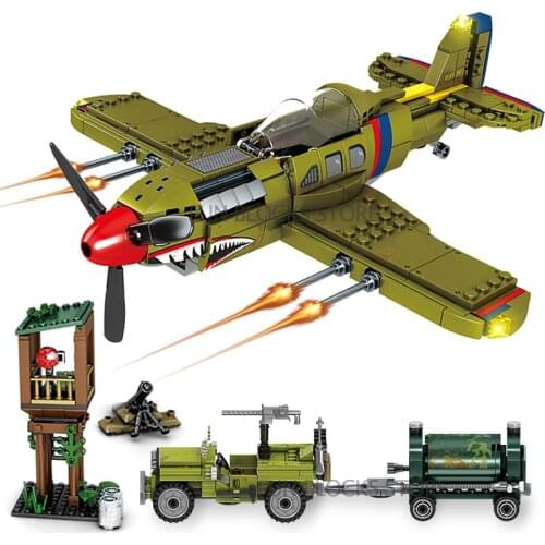 WW2 NEW US Army P-40 Fighter Building Block Airplane Pearl Harbor Military City Olane Truck Car Bricks Construction Children Toy