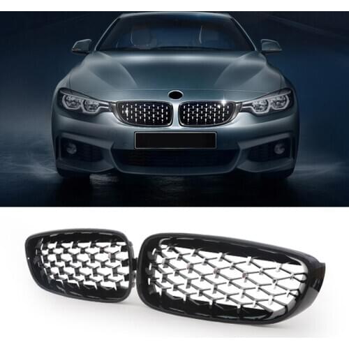 A Pair Front Kidney Grille For BMW 3 Series GT F34 2012-2019 Chrome Diamond Sedan Grille Meteor Style Front Bumper Grille New