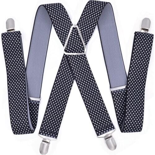 Large Size Suspenders big Men Adjustable Elastic X Back Pants Women Suspender for Trousers 55 Inch Clips print dot on black
