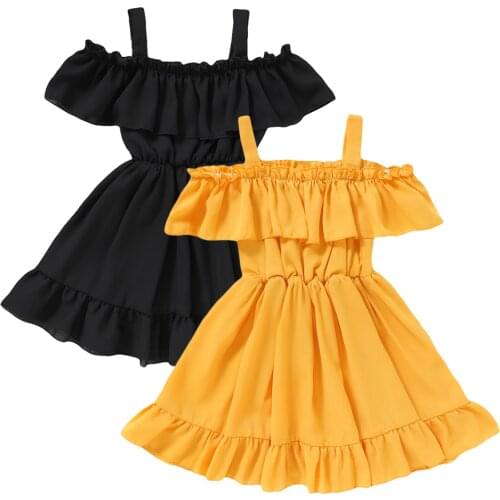 Little Baby Girl’s Casual Ruffles Suspender Dress Fashion Solid Color Boat Neck A-line Princess Dress 9M-6T