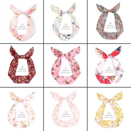 Floral Print Bow Trendy Hair Bands For Women Girls Lovely Rabbit Ears Style Headband Wire inside Cross Bandage Hair Accessories