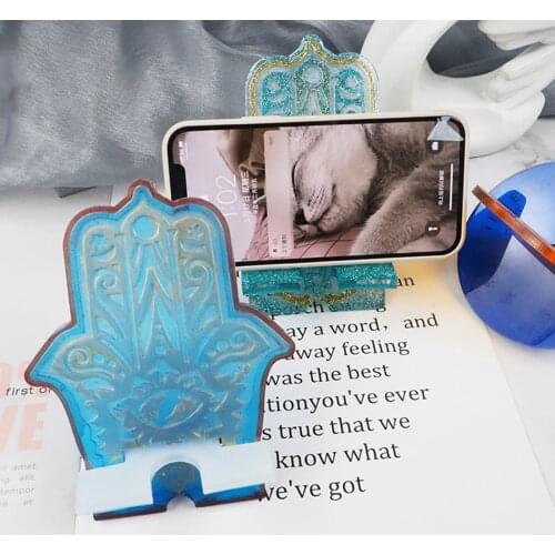 Hand of Fatima Cellphone Bracket Holder Crystal Epoxy Resin Mold Mobile Phone Stand Silicone Mould DIY Crafts Making Tool