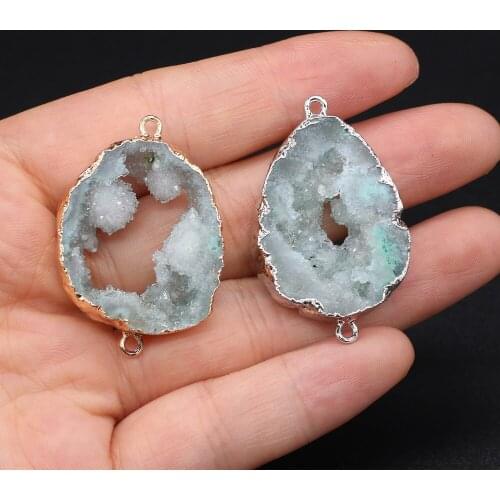 Natural Stone Double hole Connectors irregular agates Pendant for jewelry making DIY necklace bracelet accessories 25x35-30x40mm
