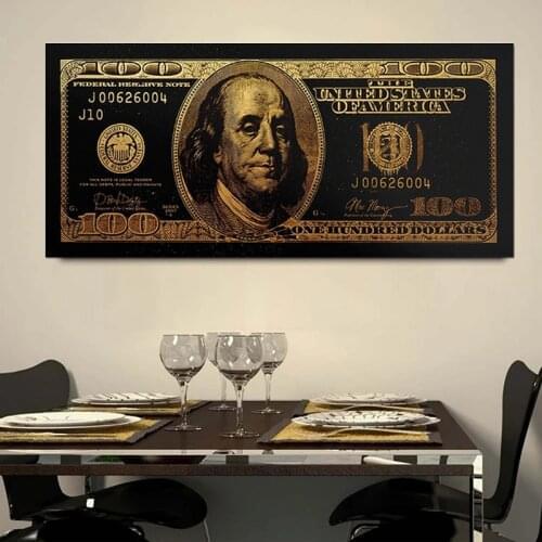 Modern Art Golden Hundred Money Posters Creative 100 Dollars Canvas Painting Print Wall Art Pictures For Living Room Decoration