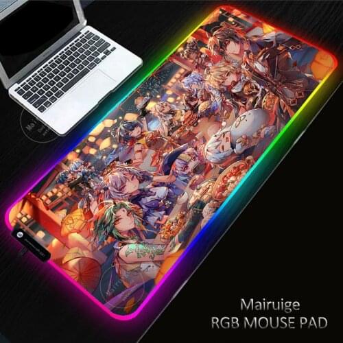 LED Light Anime Girl Ganyu XXL 400*900MM Mouse Pad RGB Large Genshin Impact Gaming Keyboard Non-Slip Computer Desk Mat MousePad
