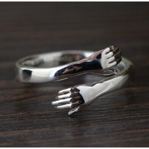 Tigrade Solid 925 Sterling Silver Arm Hug Open Rings for Women Men Gift Sterling Silver Ring Resizable Simple Fashion Jewelry