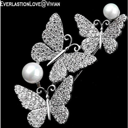 SQ Vintage butterfly zircon plating True gold jewelry Brooches pins party Banquet Christmas Gift Dress brooch for Womens girls