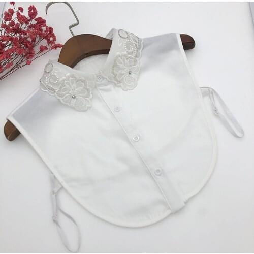 Women Shirt Embroidery False Collar Handmade Bead Decoration Detachable Fake Collar Fashion Lapel Blouse Top Vestidos Tie