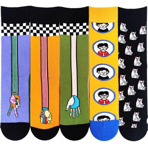 5 Pairs/Pack Women Sock Cotton Happy Funny Socks Fashion Tide Long Snacks Fruit Food Cheese Avocado Fried egg Strawberry Socks