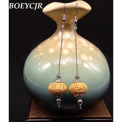 BOEYCJR Trendy Lava Stone Drop Earrings Handmade Fashion Jewelry Hook Earrings Natural Stone Dangle Earrings for Women