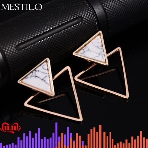 MESTILO Brand Punk Design Fashion Square Triangle Round Geometric Faux Stone Stud Earring Women Party Jewelry pendientes brincos
