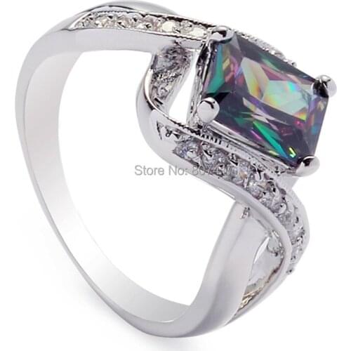 SHUNXUNZE Rainbow Mystic Cubic Zirconia Big vintage Engagement Wedding rings jewelry for women Rhodium Plated R788G size 6 7 8 9