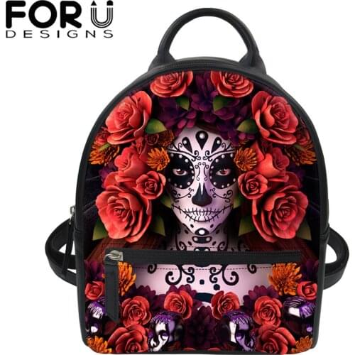 FORUDESIGNS Womens Fashion Backpack Handbags Day of the Dead Catrina Goth Girls Print Mini Leather Daypacks Purse for Ladies