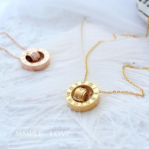 YUN RUO Double Circle Roman Number Pendant Necklace Rose Gold Titanium Steel Jewelry Woman Christmas Gift Not Fade Drop Shipping