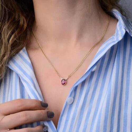 Symbol Gold Granada Gold Necklace 14k Ruby Stone Gourmet Shipping Charms Pendant Gift for Women Jewelry Luxury Ornament 50cm