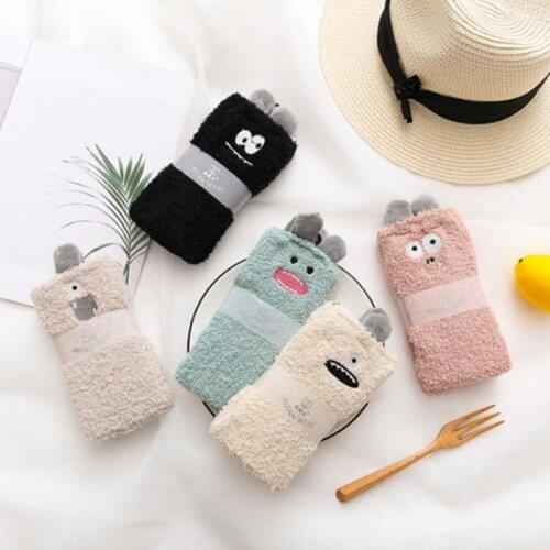 Autumn And Winter Little Monster Ears 1 Pair Of Plush Coral Fleece Socks Cute Thick Warm Sleeping Floor Sleep Socks Female