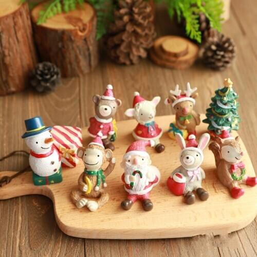 10pcs/lot Christmas Home Decor Craft Resin Figurines Christmas Ornaments Decorative Miniature Resin Figures Table Decoration
