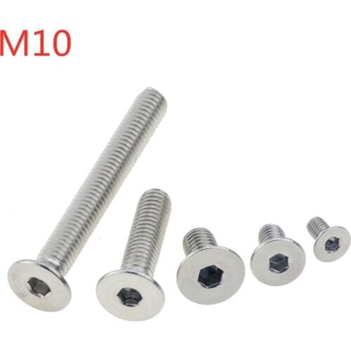 2PCS M10x16-100 20 25 30 90 304 Stainless Steel Hexagon Hex Socket Countersunk Screw Flat Head Screw Allen Bolts DIN7991 M10*16