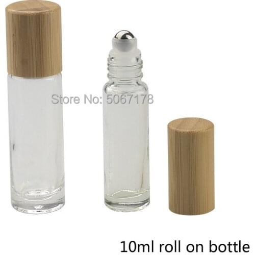20pcs 10ml Clear Glass Roll On Roller Bottle For Essential Oils Refillable Perfume Bottle Deodorant Containers With Bamboo lid
