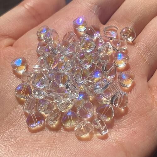20PC/lot AB Color Crystal Beads Heart Love Shape Glass Beads For Jewelry Making DIY Bracelet Necklace 6x6mm