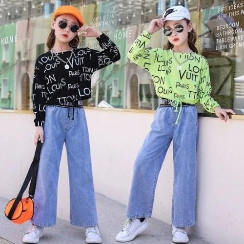 2021 Summer Girls Clothes Outfits Children sets Short Sweatshirts T-shirts Vest Wide Leg pants 5 6 7 8 9 10 11 12 13 14 Years