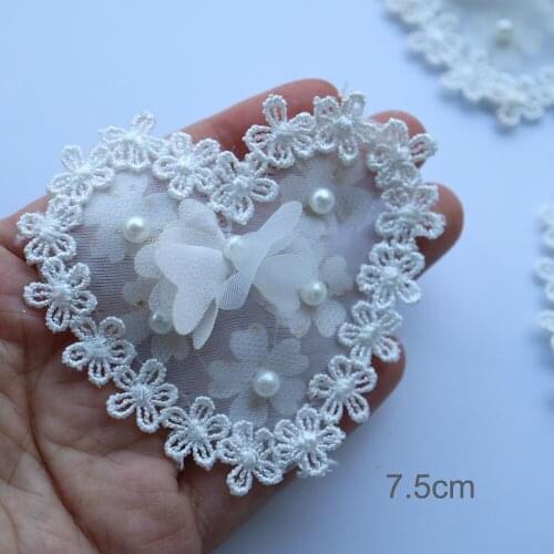 3pcs/lot diy handmade Heart lace patches for clothing 3D floral fairy floral parche appliques parches bordados para ropa