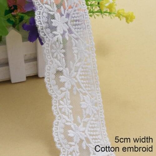 10yards 5cm wide white cotton embroidery lace ribbon trim DIY wedding garment Accessories african dolls lace applique#3899