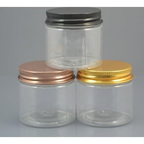 50pc/lot 200ml Clear Plastic Cosmetic Jar Serum Bottle Gold Black Bronze Aluminum Cap 200g Cream Container Factory Wholesale