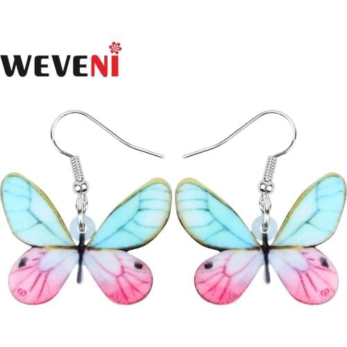WEVENI Acrylic Brush-footed Butterfly Vanessa Insect Earrings Long Big Animal Dangle Drop Jewelry Women Kids Spring Trendy Gift