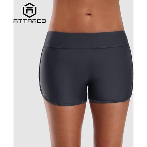 Attraco Middle Waist Swimming Shorts Women Solid Color Bikini Bottom Ban Swimwear Briefs Split Swimming Trunks