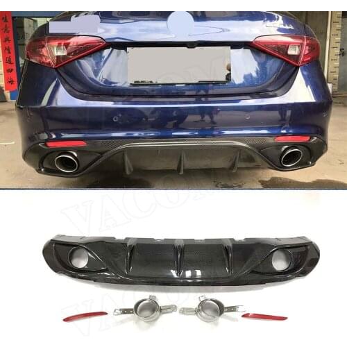 Carbon Fiber Car Rear Bumper Lip Diffuser Spoiler With Exhaust Tips for Alfa Romeo Giulia 2017 2018 Sport Car Styling