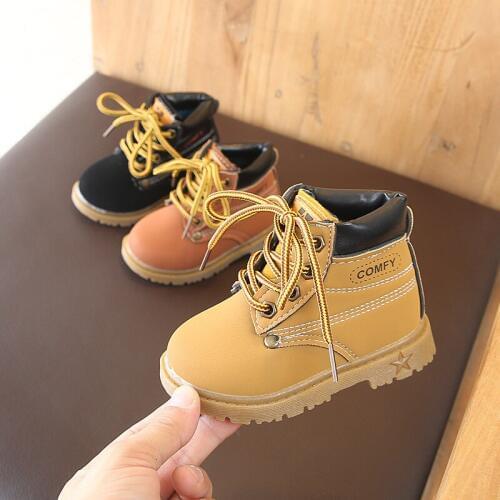 New spring and autumn childrens boots winter girls boots boys plush snow lace boots childrens shoes