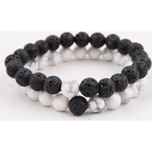 Couple Charm Distance Bracelet Natural Lava White and Black Yin Yang Beaded Bracelets for Men Women Best Friend Jewelry Gift