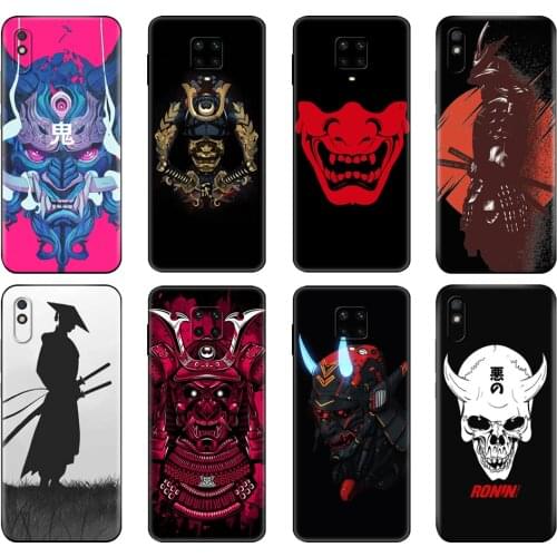 Black tpu Case For Xiaomi Redmi 7A 8 8A 9 9A 9C Case Redmi Note 8T 8 Pro T Note 9 9S 9 Pro Case Japanese samurai oni mask DIY