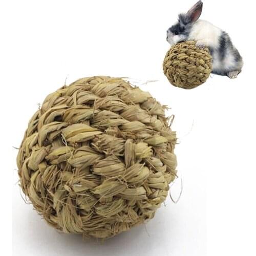Pet Chew Toy Natural Grass Ball with Bell for Rabbit Hamster Guinea Pig Tooth Cleaning