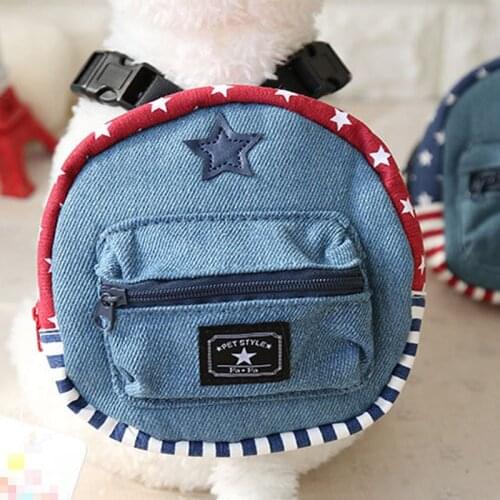 Denim Cat Dog Backpack Outdoor Pet Carrier Travel Bag Puppy Cat School Bag With Leash Traction Rope for Small Dogs Pet Supplies