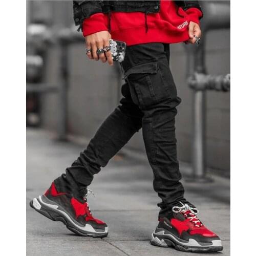 European and American cross-border new jeans for men side pockets small feet skinny jeans for men