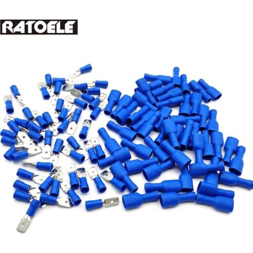 FDFD2-250 MDD2.5-250 Female Insulated Electrical Crimp Terminal for 1.5-2.5mm² Connectors Cable Wire Connector 100PCS/Pack