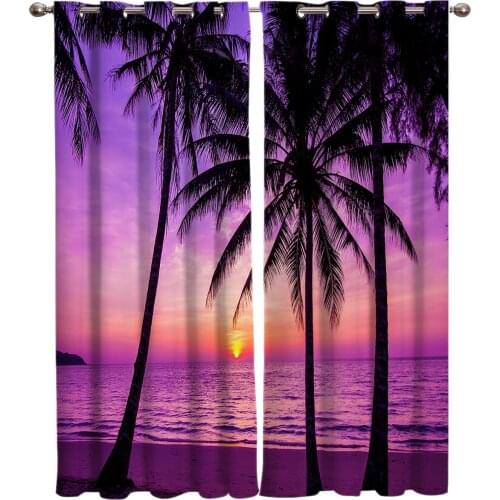 Purple Color Coast Into The Night Island Paradise Quiet Tropical Window Treatments Curtains Valance Bathroom Kids Room Curtain