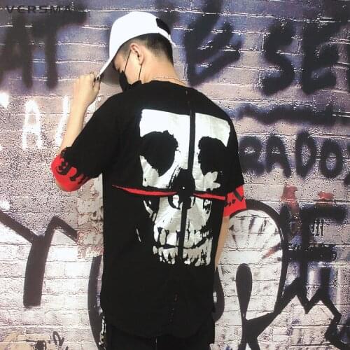 VERSMA 2018 Japanese Harajuku BF Fake Two Piece T-shirts Men Women Summer High Street Hip Hop Streetwear Rock Ripped T Shirt Men