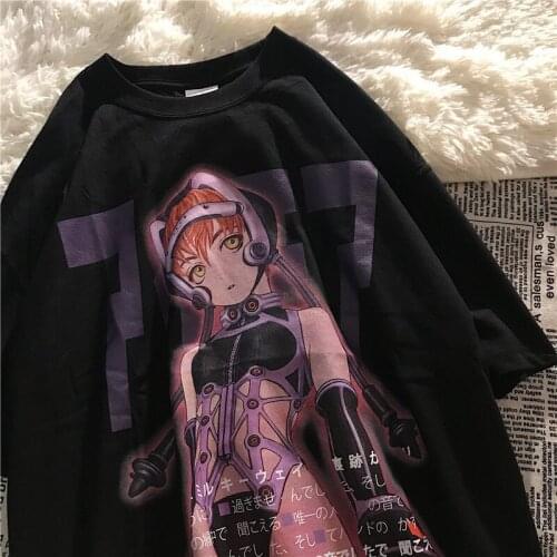 Ins Japanese Retro Anime Girls Printed Cotton T Shirts Women Kawaii Clothes 2021 New Summer Oversized Tees Plus Size Comics Tops