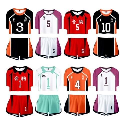 Haikyuu Cosplay Karasuno School Uniform Jerseys Female Tracksuits Exposed Navel High Waist Tops Sportswear Summer Suit
