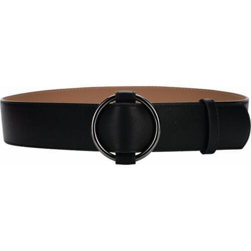 HOT Black Round buckle belts female leisure Jeans wide belt No Pin alloy buckle red genuine leather soft strap women gifts party