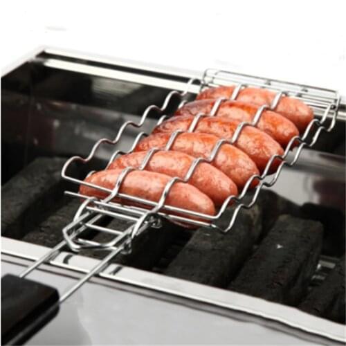 Metal Mesh Baskets BBQ Sausage Grilling Basket Grill Rack Picnic Camping Accessories Barbecue Hot Dog Rack BBQ For Kitchen Tool