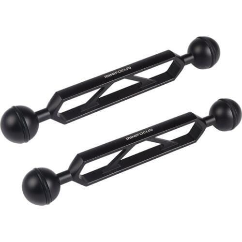 MINIFOCUS 2PCS 6" / 15cm Double 1" Ball CNC Aluminum Arm Set for Connecting Strobe/Video Light to Underwater Housing Tray/Handle